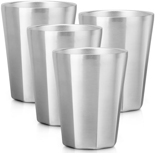Beasea Stainless Steel Cups 10 oz, 4 Pack Small Bulk Stackable Stainless Steel Tumbler Insulated Cups for Drinking Double Wall Metal Glasses Tin Cups for Home Restaurant Office Party Camping by Beasea
