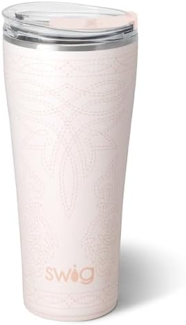 Swig Life 32oz Insulated Tumbler with Lid, Saddle Stitch Cream by SwigLife