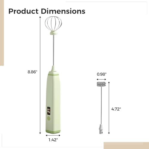 Milk Frother Handheld, Wireless Electric Foam Maker for Coffee and Baking, Built-In Battery with LED Display, USB Charging, Includes Extra Head, Compact Black Design - Image 4