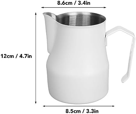 Coffee Milk Cup, Stainless Steel Milk Frothing Pitcher, Humanized Non Stick Milk Frother Cup for Kitchen and Restaurants (White 450ML) - Image 3