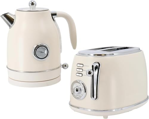 1.8 Quart Electric Tea Kettle and 2 Slice Toaster Combo, Matte Cream, Retro Kitchen Appliance Set with Adjustable Browning and Water Temperature Gauge by Unknown
