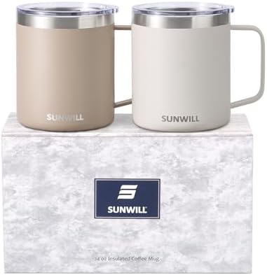 SUNWILL Travel Coffee Mug Set of 2, 14 oz Insulated Stainless Steel by SUNWILL