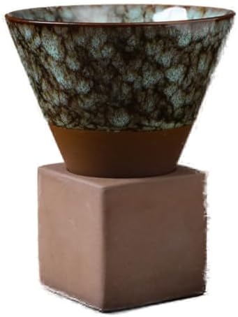 Ceramic Pedestal Coffee Cup, 7 Oz Flared Mug with Square Holder, 25 Colors (Forest Crackle) by Unknown