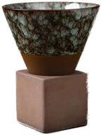 Ceramic Pedestal Coffee Cup, 7 Oz Flared Mug with Square Holder, 25 Colors (Forest Crackle) by Unknown