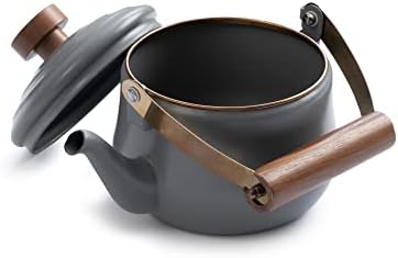 Barebones Enamel Teapot - Vintage Inspired Design - Baked Stainless Steel Rim - FSC Certified Natural Walnut Handle Tea Kettle - 1.5 Liters, 6 Cups (Slate Gray) - Image 2