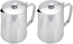 Stainless Steel Pitcher, 350ml Milk Pitcher with Lid，Stainless Steel Coffee Cup Mug Milk Frothing Jug for Latte Coffee Art for Office Kitchen (4.13in Height) (Pack of 2) by Haosie