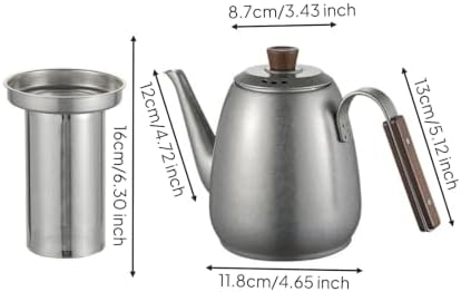 Stainless Steel Teapot Gooseneck Coffee Pot Pour Over Kettle Water Boiler With Wood Knob And Ergonomic Handle Suitable, style to 1, 1600ml With Tea Infuser - Image 4