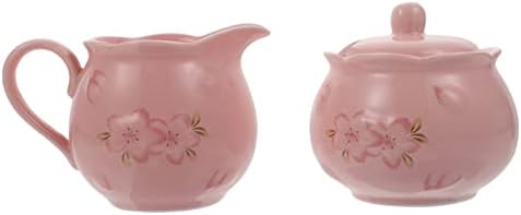 1 Set Ceramic Milk Jug Sugar Bowl White Utensils Set Coffee Syrup Set Coffee Dripper Set Ceramic Sugar Jar Candy Canister Tea Mug with Lid Coffee Pot Sugar Pot with Lid Ceramics Jars (Pink 12X7.5CM) by Unknown