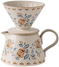 Vintage Ceramic Pour Over Coffee Maker, Handcrafted Coffee Dripper with Matching Server Mug, French Floral Manual Brew Coffee Filter for Coffee Lovers (Color 1) by Unknown