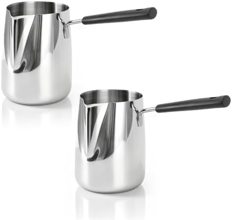 2Pcs Turkish Coffee Pot 12oz/350ml Milk Frothing Jug Butter Melting Pot by Hapivida