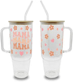Sip-Sip Hooray! Retro Mama 40oz Glass Tumbler with Lid and Straw, Floral Mom Gift, Mother's Day Birthday Cup for Women, Flower Iced Coffee Drinkware by Sip-SipHooray