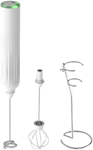 Rechargeable Milk Frother with Stand, 1500 mAh Battery, 6500 RPM Electric Drink Mixer, Stainless Steel Whisks, Type-C Charge, 400 Second Runtime, Handheld Frother for Latte, Coffee, Cappuccino by Unknown