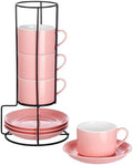8 OZ Porcelain Stackable Cappuccino Cups and Metal Stand Set of 4 by MEICHU