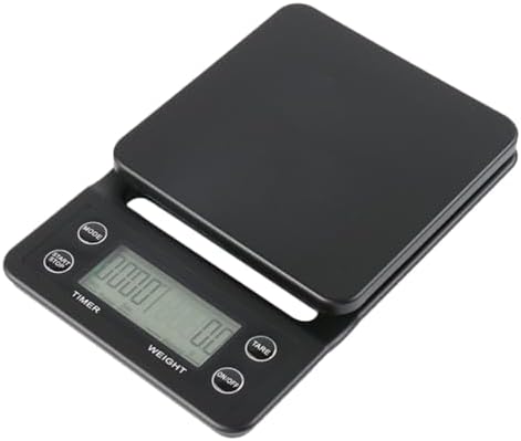Precision Coffee Scale with Timer 5kg Capacity Black Plastic Electronic Kitchen Scale for Brewing and Baking Includes Silicone Pad by JECOMPRIS