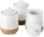 Ceramic Food Storage Jars,25 Oz Porcelain Kitchen Canisters with Airtight Lids Set of 3,Flour Containers for Countertop,Farmhouse Decor Serving Ground Coffee,Tea,Sugar,Pasta and Rice,White＆Yellow by Tikooere