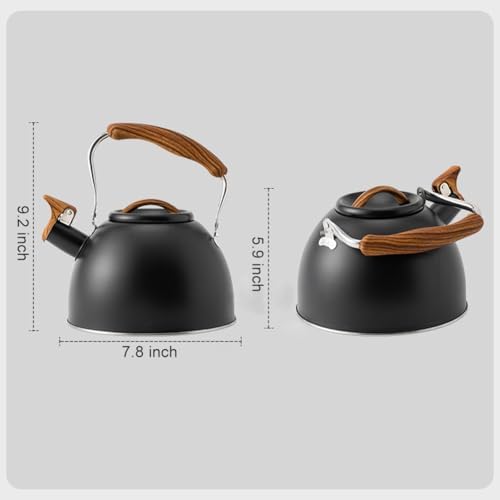 Whistling Tea Kettle,3.1 Quart Stainless Steel Water Kettle Work for All Stovetops with Folding Handle for Boiling Water Coffee or Milk (Black) - Image 7
