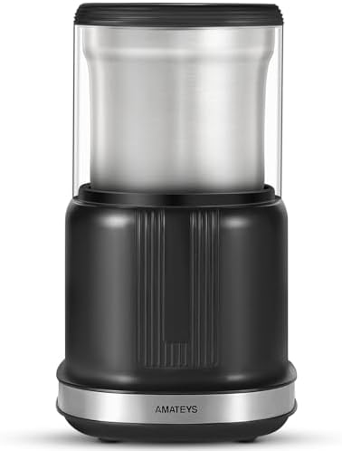 Electric Coffee Grinder,250W Powerful Motor Kichen Grinder,Quite Home Machine with 75g Coffee Bean Capacity,for Beans Spices Nuts Grians Herbs,Stainless Steel and Black by amateys