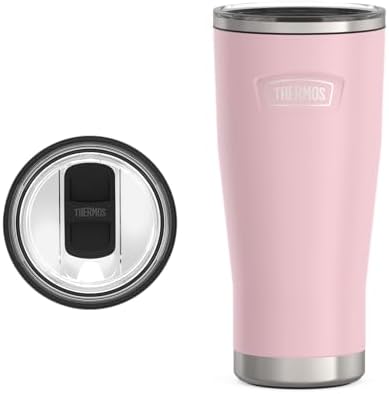 THERMOS Icon Series 24oz Stainless Steel Tumbler with Slide Lock Lid, Leakproof, Fits Cupholder, Dishwasher Safe, Griptec™ Non‑Slip Base, Keeps Drinks Hot 6 Hrs/Cold 22 Hrs, Sunset Pink by Thermos