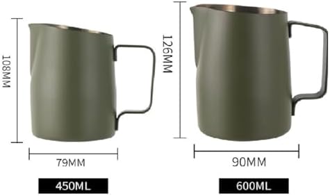 Milk Frother Cup,Coffee Jug,2pcs 450/600ML Stainless Steel Milk Jug Coffee Mug Slanting Mouth Pull Flower Cup Latte Art Tool(Green,600ml) - Image 6