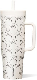 Corkcicle Cruiser Tumbler with Handle & Straw, 40 oz, Black Bows by Corkcicle