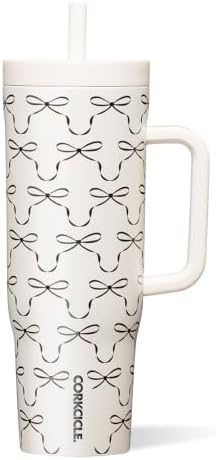 Corkcicle Cruiser Tumbler with Handle & Straw, 40 oz, Black Bows by Corkcicle