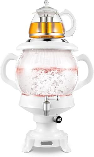 Electric Samovar Digital Display Russian Persian Turkish Tea Maker Water Kettle Glass Teapot 5+1=6 Liter 110V 1100w Auto Shut Off, Keep Warm White - Image 2