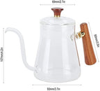 Pour Over Kettle, 350ml Glass Gooseneck Kettle, High Borosilicate Coffee and Tea Pot with Stable Effluent, Round Wood Handle, Fully Extract Coffee Tool - Image 7