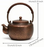 Amagogo Copper Kettle Handmade Teapot Vintage Hammered Finish Small Tea Kettle Compact Water Boiler Arched Handle Short Spout With Lid Heat Retention Suitable, Aged Lifting Beam Pot - Image 2