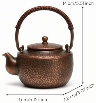 harayaa Copper Kettle Hand Hammered Teapot Pure Copper Small Tea Kettle Efficient Water Boiling Lifted Arch Handle Short Spout Tight Fitting Lid Heat, Aged Lifting Beam Pot - Image 3