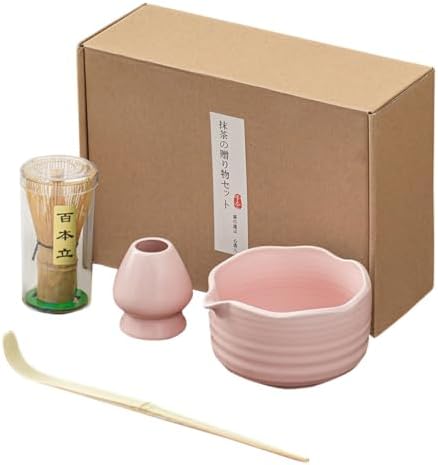 Matcha Whisk Set, 18.6oz Ceramic Matcha Bowl with Spout, Bamboo Whisk, Whisk Holder, Scoop - 4Pcs Elegant Matcha Set for Gifting and Personal Use Pink by Unknown