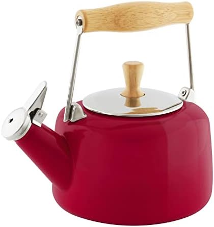 Chantal SVEN Enamel on Steel Whistling Teakettle with Natural Wood handle, 1.4 quarts, Apple Red by Chantal