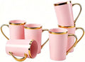 Pink and Gold Coffee Mugs Set of 6, 12 oz Porcelain by Loymokinar