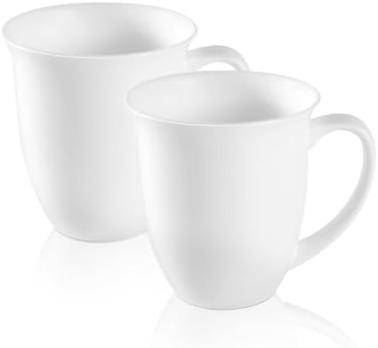 Fine Bone China Coffee Mugs Set of 2, 13 oz,White by COSTMANCE
