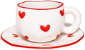 Ceramic Coffee Cup and Saucer Set, 10oz Cute Heart Pattern Tea Cup with Handle, Hand-Painted Porcelain Mug for Latte, Cappuccino, Espresso, Office & Home, Ideal Gift for Women by HDJNal
