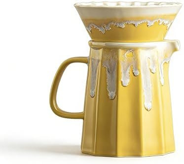 Yellow Ceramic Pour over Coffee Maker Set, 14.5 OZ Porcelain Coffee Dripper Brewer Heat Resistant Coffee Pot Decanter ACM08Y by Auerhceram