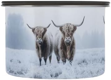 Stainless Steel Coffee Storage Containers with Airtight Lid, Highland Cow Winter 30oz Food Storage Container Kitchen Canister for Tea, Coffee Beans, Ground, Sugar Storage by Quteprint