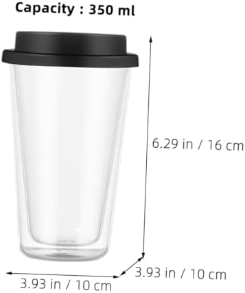 KICHOUSE Glass Coffee Mug with Silicone Lid 350ml Black Double Wall - Image 6