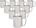 DISCOUNT PROMOS Stainless Steel Mugs with Carabiner Handle 10 oz. Set of 10, Bulk Pack - Perfect for Coffee, Soda, Other Hot & Cold Beverages - Silver by DISCOUNTPROMOS