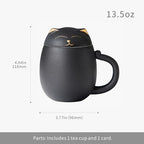HEER Black Cat Ceramic Tea Mug 13.5oz with Infuser and Lid, Black - Image 3