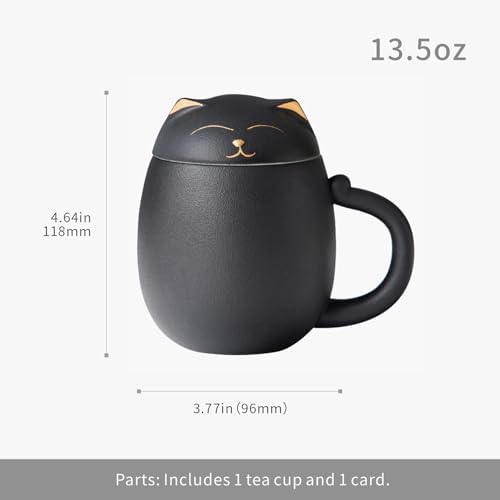 HEER Black Cat Ceramic Tea Mug 13.5oz with Infuser and Lid, Black - Image 3