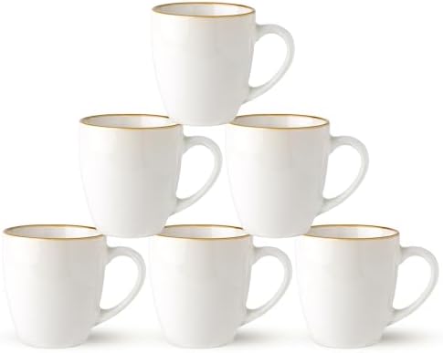 GBhome Ceramic Coffee Mugs Set of 6, 12oz Stoneware Coffee Mugs Set For Dad Mom Women MEN, Light Weight Ceramic Coffee Cups for Latte/Tea/Beer/Hot Cocoa, Dishwasher & Microwave Safe-Pearl White by GBhome