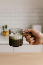 Glass espresso measuring cup, 4oz Espresso cup with handle, coffee bar, Wood espresso cup - Image 2