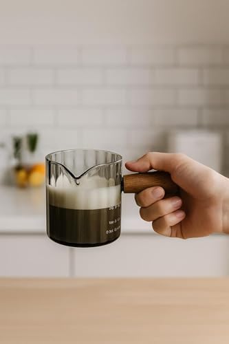 Glass espresso measuring cup, 4oz Espresso cup with handle, coffee bar, Wood espresso cup - Image 2