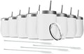8 Pack 12 oz Stainless Steel Wine Tumbler with Lids, Double Wall Vacuum Insulated Travel Cup Including 8 Straws Set for Coffee, Cocktail, Drink, Tea and Beer (White) by Deitybless