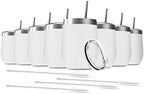 8 Pack 12 oz Stainless Steel Wine Tumbler with Lids, Double Wall Vacuum Insulated Travel Cup Including 8 Straws Set for Coffee, Cocktail, Drink, Tea and Beer (White) by Deitybless