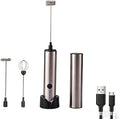 Handheld Electric Milk Frother, 3 Speed Stainless Steel Foam Maker, USB Rechargeable with Charging Base, 2 Whisks, LED Battery Indicator - for Coffee, Latte, Cappuccino, Hot Chocolate by Unknown