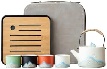 Chinese Tea Set – White Porcelain Gongfu Teapot with 4 Colors Cups & Tea Tray & Tea Strainer, Travel Tea Set with Carrying Case for Tea Ceremony, Daily Tea Ritual, Asian Style Gift by simeiton