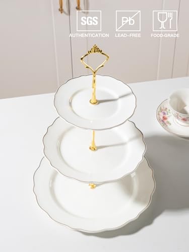 Sweejar 3 Tier Ceramic Cake Stand Wedding, Dessert Cupcake Stand for Tea Party Serving Platter(White) - Image 2