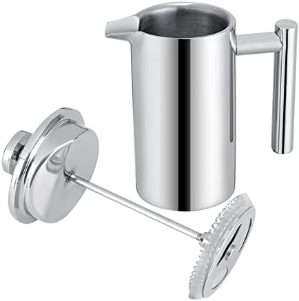 Double Walled Stainless Steel French Press Coffee Maker 12 oz, Tea and Espresso Press with Reusable Filter, Silver - Image 3