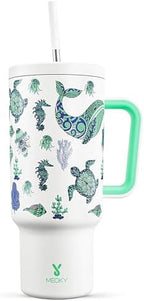 Meoky 40 oz Glow in the Dark Tumbler with Handle and Straw, Tumbler with Lid and Straw, Insulated Stainless Steel Travel Mug, 100% Leak-proof, Keeps Cold for 34 Hours (1 Pack, Sea Life) by MEOKY